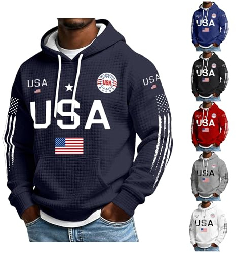 Mens 250 Anniversary USA Shirt Patriots People Sweatshirt Hoodies American USA Flag Waffle Hoodie 1776-2026 250Th Anniversary Patriotic Apparel Plus Size Spring Winter Clothing Outfits Navy XL