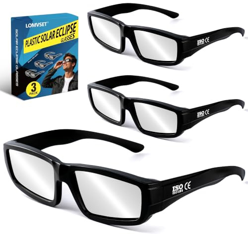 Lomvset [Pack 3] Gafas Eclipse Solar Homologadas ISO 12312-2 CE - 2026 Gafas de plástico eclipse Solar Seguras Certificadas Protección Premium UV/IR e Infrarrojo para Adultos y Niños