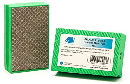 GLASS POLISH PRO Diamond Hand Polishing Pad, Grit 60 Very Coarse Foam Sanding Block for Quick Stock Removal and Grinding of Glass, Tiles, Ceramics, Concrete, Granite, Marble, and More - GP15003
