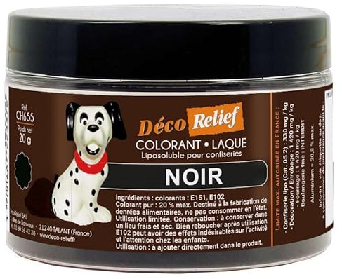 Déco Relief - Colorant Soluble Noir 20 g - Colorant Professionnel pour Confiserie à base de Chocolat, Pâtisserie