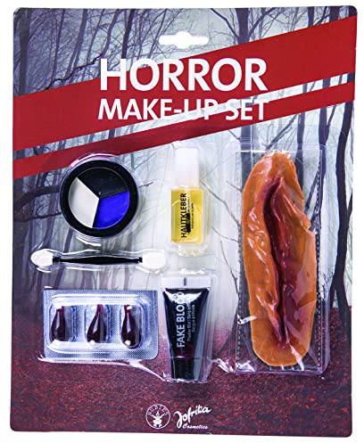 Jofrika Horror Make-up Set I Komplettset I 3 Schminkfarben I Enthält 2 unterschiedliche Kunstblutvarianten I Geeignet für Karneval, Halloween, Kindergeburtstage, Mottopartys I Einfache Anwendung