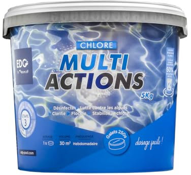 EDENEA EDG by AQUALUX International - Chlore Multi Actions Piscine - Multi Fonctions Action Longue Durée - Galets 250g - Seau 5 kg