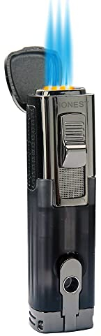 PROMISE Triple Jet Flame Lighter Refillable Butane Torch Windproof Lighter with Cigar punch - Butane Not Included (Black-E)