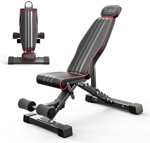 Yoleo Adjustable Foldable Weight Bench with Extended Head and Spine Support, 300KG/660LB Fast Folding Incline Decline Flat Bench for Home,Workout, Gym