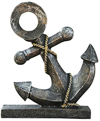 Figura nautica con ancora in resina, altezza 21,5 cm, colore nero, giallo, decorazione marittima da appoggiare, modello di ancoraggio, statua, regalo per casa bar