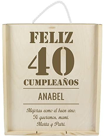 Caja de Madera para tres Botellas de Vino grabada con Edad, Nombre y dedicatoria