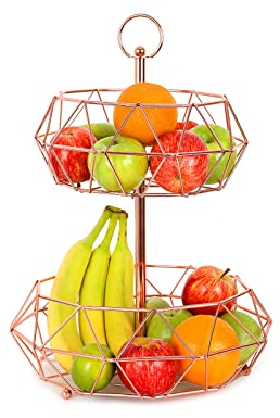 Royal Cuisine Rose Gold 2 Tiers Baskets Veg & Fruits storage Rack Fruit Basket Large for Kitchen Counter Top Vegetables & Fruit Rack (Rose Gold)