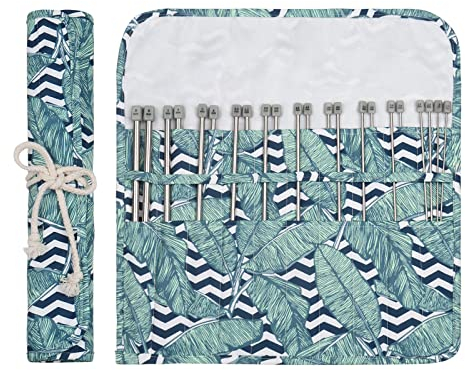 Aeelike Knitting Needles Set 25cm, 11 Pairs of Metal Short Knitting Needles 2.0mm-8.0mm, 25 cm Single Pointed Knitting Needle Set in Roll Up Case for Beginners Adults