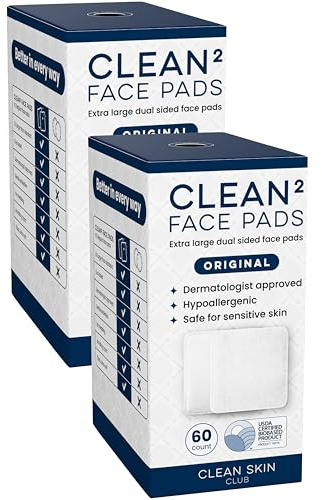 Clean Skin Club Clean² Pads 2.0 [NEW & Improved Edges] Guaranteed Not to Shed & Tear, Unique Triple Layers, Textured Side & Ultra Soft Side, Organic Disposable Cotton, Pair with Makeup Remover 2 Pack