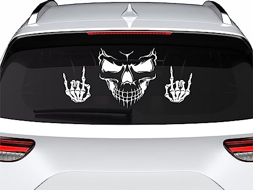 KLEBEKÖNIG - Totenkopf Autoaufkleber - Totenschädel Skull Skelett Rock n Roll Auto-Aufkleber Heckscheibe Auto Aufkleber Motorhaube Sticker Heckscheibe Tuning 55x30 cm