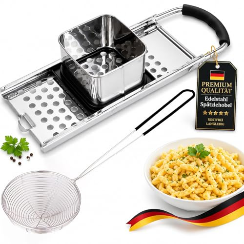 Pasta Manuale Grattugia, Spatzle in Acciaio Inox, Macchina per Spatzle, Affettatrice per Spätzle in Acciaio Inox, Affettatrice per Spätzle con Slitta per Impasto, per Spaetzle e Noodles Fatti in Casa