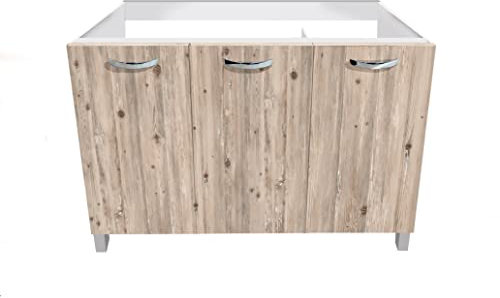 MABEL Mueble bajo lavabo cocina Nude 3 puertas organizador de madera ennoblecida acabado madera fácil de montar – L 120 cm x P 50 cm x H 80,5 cm