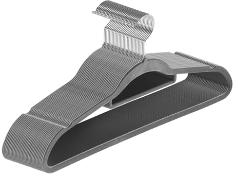 Juskys Kleiderbügel Samt 30er Set - Bügel rutschfest, schmal, platzsparend - Samtbügel beflockt - Haken drehbar - 30 Stück Aufhänger Grau