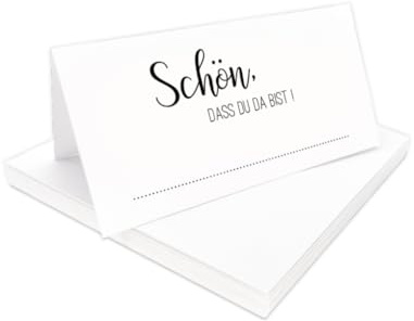 Tischkarten weiß Schön, dass du da bist | 25, 50, 100 Stück | zum selbst beschriften | Tischkarten, Namensschilder, Platzkarten | für Hochzeit, Geburtstag uvm (50)