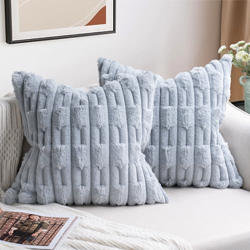 ZWJD 2er Set Grau Kissenbezug 40x40 Kunstpelz Plüsch Kissenbezüge Weiche Kissenhülle Flauschig Dekokissen Moderne Kissen Deko für Wohnzimmer Sofa Schlafzimmer Auto Dekor Sofakissen 40 x 40cm