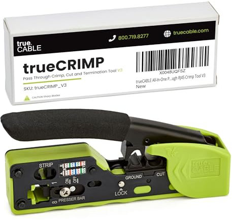 TrueCABLE Outil à sertir tout-en-un RJ45 V3, fonctionne avec les connecteurs Ethernet RJ45 Cat5e, Cat6, Cat6A, fiches modulaires standard blindées et non blindées, outil de sertissage Ethernet,
