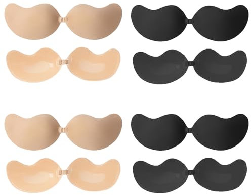MUNSKT 4 Soutiens-Gorge Invisible, Soutien-Gorge Adhésif Réutilisable Soutiens-Gorge Autoadhésifs Respirant et Doux pour la Peau Soutien Gorge Dos-Nu pour Robe de Soirée Party Wedding (Multi, B)