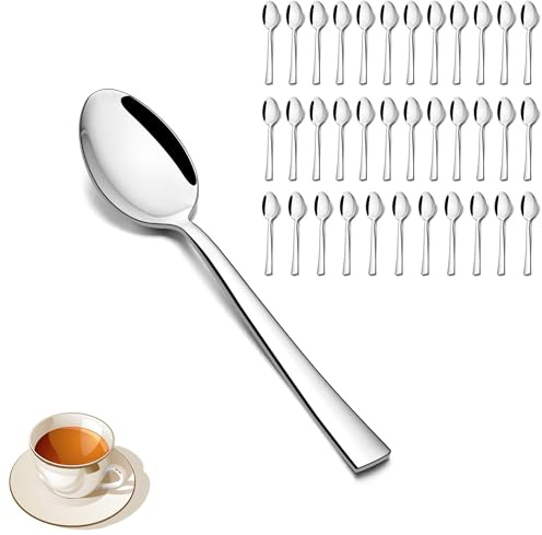 Joyfair Teskedar 36 stycken, 13,5 cm rostfritt stål kaffeskedar espressoskeds-set, dessertsked liten sked för hem, restaurang, café, spegelpolerad och diskmaskinssäker – kvadratiskt handtag