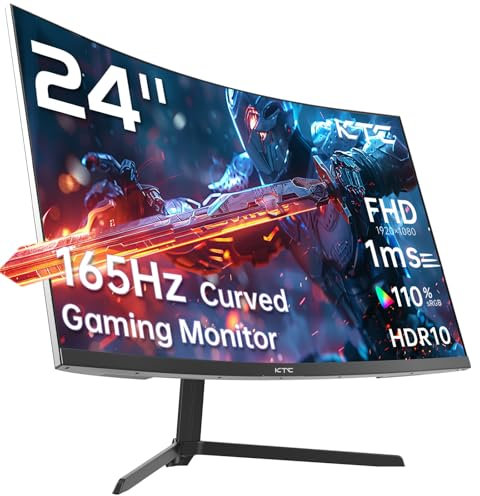 KTC 24 1500R Curved Gaming Monitor 165Hz 1ms FHD 1080p VA Tilt Adaptive Sync HDR 110% sRGB DP/HDMI,VESA for Gaming Home Office Business PS5 PC Monitor
