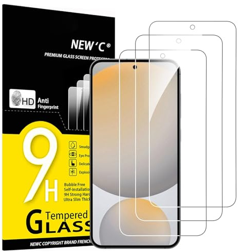 NEW'C Lot de 3, Verre Trempé pour Samsung Galaxy S24 FE 5G, Film en Protection écran efficace contre les Rayures - sans Bulles - Ultra Résistant (0,33mm HD Ultra Transparent) Dureté 9H Glass