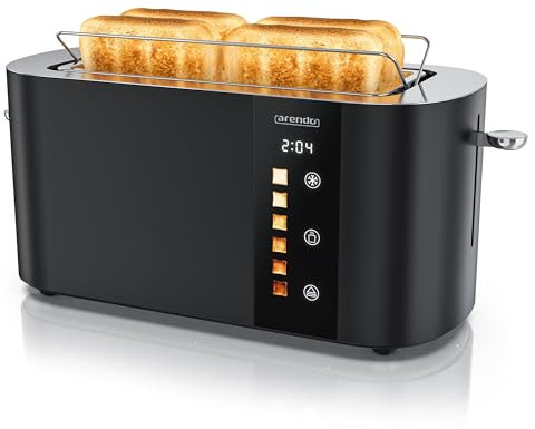 Arendo - Grille-pain 2 Fentes longues 4 Tranches, 1500 W – Affichage couleur des niveaux de brunissage, Écran avec minuterie, Commandes tactiles, Réchauffe-Viennoiseries, Niveaux de brunissage 1 à 6