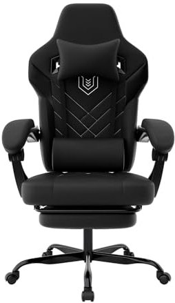 WOTSTA Gaming Stuhl, Bürostuhl Ergonomischer PC Gamer Stuhl mit Lendenwirbelstütze und Kopfstütze, Racing Gaming Sessel mit Fußstütze, 90-135° Rückenlehne