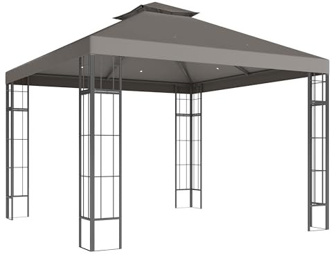 Outsunny Pavillon mit Doppeldach, ca. 3x3 m Winterfest Partyzelt mit UV-Schutz Wasserabweisend Stabil Gartenpavillon aus Metall, für Terrasse Garten, Dunkelgrau