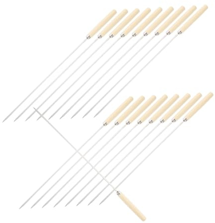 Healifty 25 Piezas Brochetas Inoxidable Pinchos para Barbacoa con Mango de Madera Resistentes al Calor para Parrillas y Fiestas al Aire