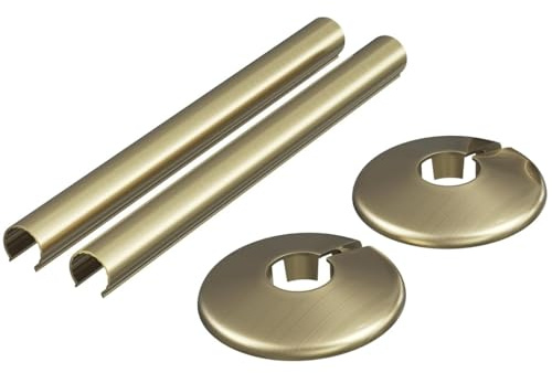 Corso Bathrooms Brushed Brass Radiator Pipe Covers and Collars |15mm | 200mm Length | 2 Pack (Pair) | Brushed Brass Finish