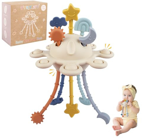 TYRY.HU Silicone Baby Sensory Montessori Toys,Silicone Pull String Fidget Toys for Babies 18 Months+, Travel Toy for Plane, Car, and Stroller, Early Educational Fine Motor Skills Toy for Toddlers