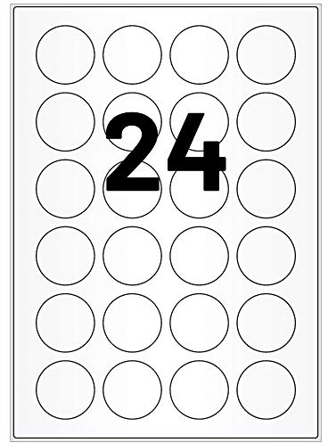 Labelident wetterfeste Folienetiketten weiß matt - Ø 40 mm rund - 2.400 PET Polyester Etiketten feuchtigkeitsbeständig auf 100 DIN A4 Bogen, beschichtet, selbstklebend