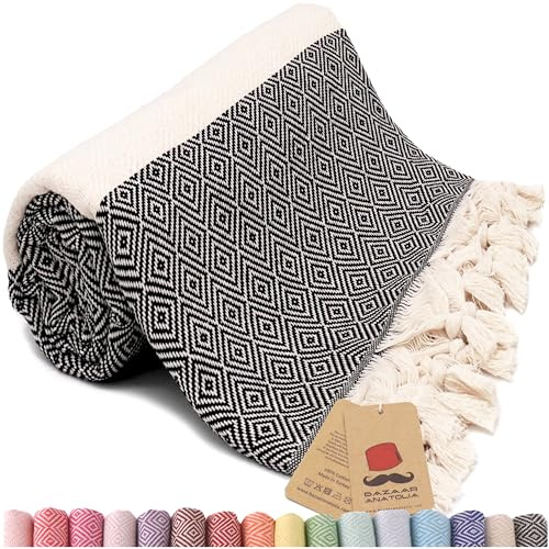 Bazaar Anatolia Toalla de Playa turca 100% algodón, Toallas de baño de Gran tamaño de Secado rápido, Estilo Bohemio, decoración de Granja, Toallas de baño, Manta de Campamento sin Arena, 71 x 39