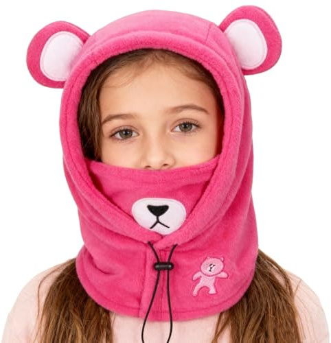 Cagoule Enfants Filles Garçons 3 en 1 Bonnet+Tour de Cou+Masque Bonnet Hiver Epais Chaud Cache-Cou Anti-Vent Balaclava Thermique Mignon Motif d'animaux pour Cyclisme Vélo Sports 5-13ans