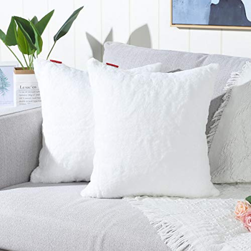 Mandioo Pure Snow White Faux Fur Cushion Covers 24x24 Inches Cushion Cases Fuzzy Cozy Soft Decorative Throw Pillowcases for Sofa Bedroom Car 60cmx60cm,Pack of 2