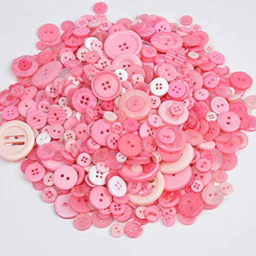 Egurs 600 botones de colores redondos de resina artesanal, botones de plástico para costura, manualidades para niños, diferentes tamaños, 2 agujeros y 4 agujeros, color rosa
