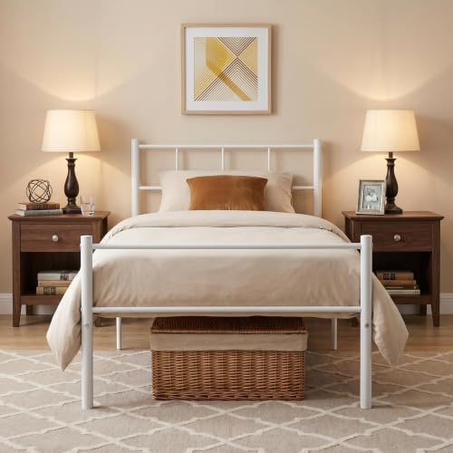 Panana 3COLOR Kids Single Bed Solid 3ft Metal Bed Frame with Large Storage Space fpr Children Adults,Fit 190 * 90cm Mattress (White)