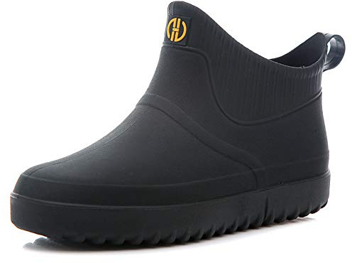 Rojeam Mens Rain Boots Waterproof Chelsea Booties Outdoor Gardening Shoes Ankle Wellies