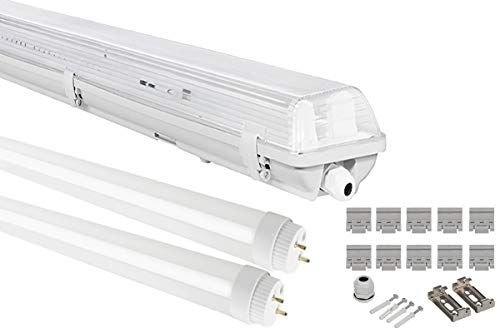 G13 LED Feuchtraumleuchte 2x T8 LED, 36W 3600LM 120cm, IP65 LED Feuchtraumwanneneuchte, LED Wannenleuchte Leuchtstofflampe, Warmweiss CRI80 (1_WW)