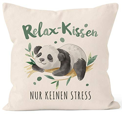 SpecialMe® Kissenbezug Spruch Relaxkissen nur kein Stress Panda-Bär Dekokissen Geschenk Natur 40cm x 40cm
