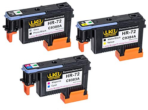 LKB Testina di stampa rigenerata HP72 3PK C9380A C9383A C9384A compatibile per HP Designjet T610 T620 T770 T790 T1100 T1120 1200 T1300 T2300 stampante-UK
