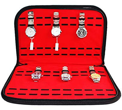 Restokki Uhrenbox, Armbanduhr Behälter Uhren Reiseetui aus Leder, 20 Fächer, Uhrenetui Geschenkset, Uhren Aufbewahrungstasche, Schmuckbeutel mit Reißverschluss, Sammelbehälter, Dekoration