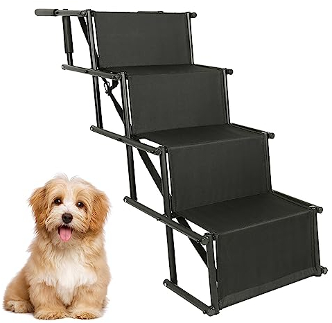 Homewell Hunderampe Auto Klappbar - Bis 70 kg Belastbar - Verstellbare Treppe für Kleine, Mittlere, Große und Kranke, Alte Hunde - Leicht zu Lagern (Schwarz)
