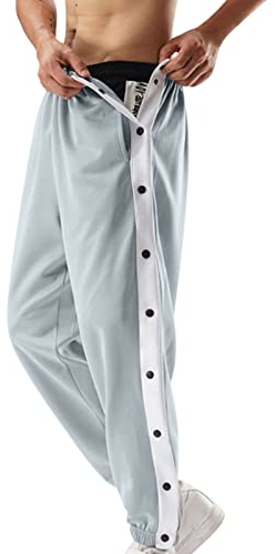 Alueeu Herren Trainingshose mit seitlicher Knopfleiste zum öffnen Button Up Sporthose Freizeithose Jogginghose Sportswear Elastischer Bund Streifen Sweatpants mit Taschen