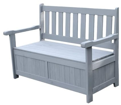AIRWAVE Outdoor Storage Bench 110L | Weather Resistant Garden Storage Box | Treated Fir Wood | Plastic Lined & Showerproof Seat | Ideal for Storing Toys, Cushions, Tools | Grey
