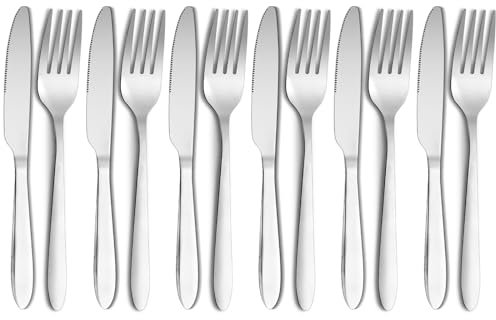 RETON 12 Piece Knife and Fork Sets, Stainless Steel Cutlery Set for 6 People, Steak Knives and Forks, Dishwasher Safe and Mirror Polished