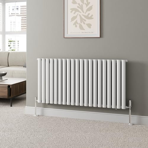 Radiant Living Designer Radiator Horizontal White Oval Column Rads Single Panel 600 x 1200mm
