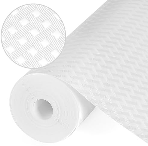 Origuuds Schubladenmatte, Wasserdichtem Schubladenauskleidung Antirutschmatte Kühlschrankauskleidungen Nicht Klebende für Küchenschränke Schubladen Schrank (Weiß/30.5cm x 300cm)