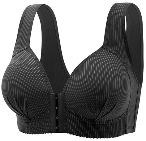 Front Fastening Bras UK Front Closure Sports Bras for Women Comfortable No Underwire T Shirt Bra Deep V Neck Padded Hides Back Fat Bralette Black,46