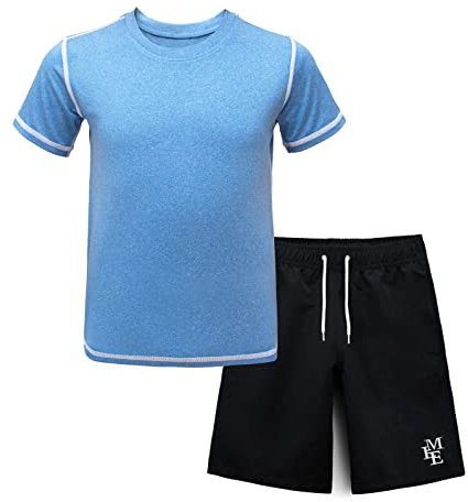 Jungen Schwimmen Set Rash Guard UPF 50+ Kurzarm Schwimmen Shirt Schnell trocken Badeanzug Trunks Bademode(Blau,10-12)