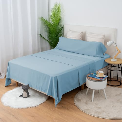 H HANSEL HOME Juego de Sábanas Cama 150cm 3 Piezas 100% Microfibra Transpirable Duradero Ultra Suave - Incluye 1 Encimera, 1 Bajera Ajustable y 1 Funda de Almohada - Azul Claro
